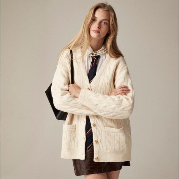 J. Crew Sweaters - J Crew Relaxed Cable Knit Wool Blend Cardigan Sweater US Women's Small/Medium